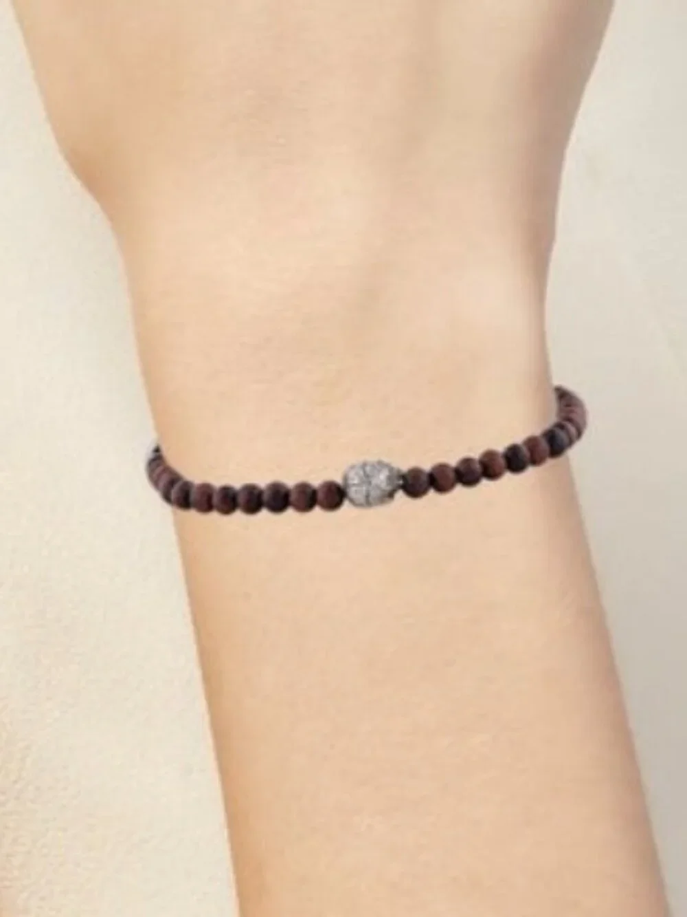 DAVID YURMAN STERLING SILVER 925 TIGER'S EYE MEMENTO MORI SKULL BEAD BRACELET
